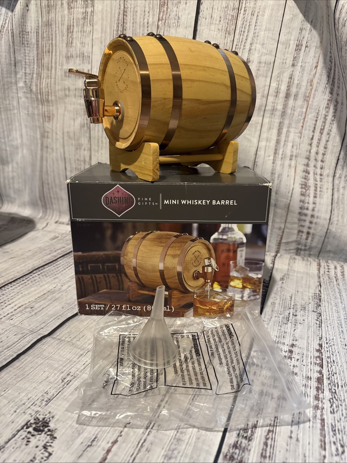 Whiskey Barrel Keg Dispenser with Stand 27 Fl Oz  New In Box Mini Wooden