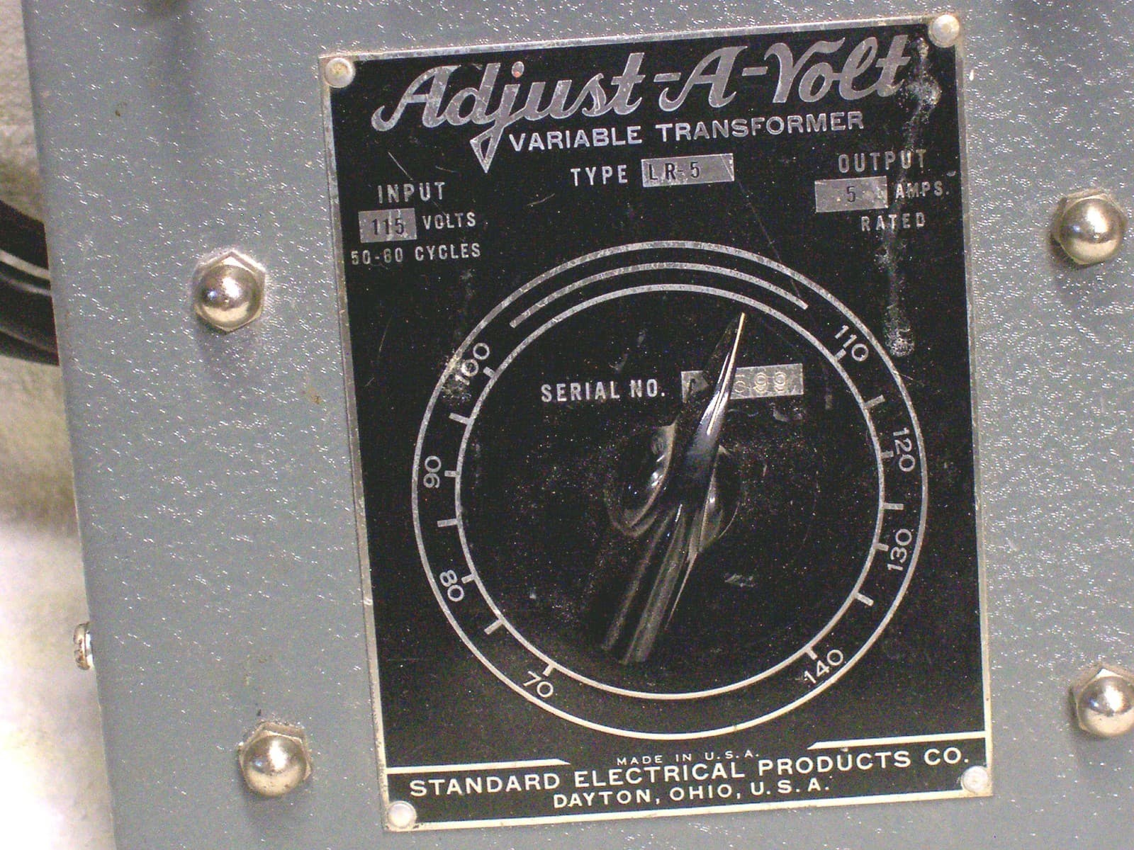 Standard Electric Adjust-A-Volt Variable Transformer 115V 50-60 Cycles Type LR-5 2