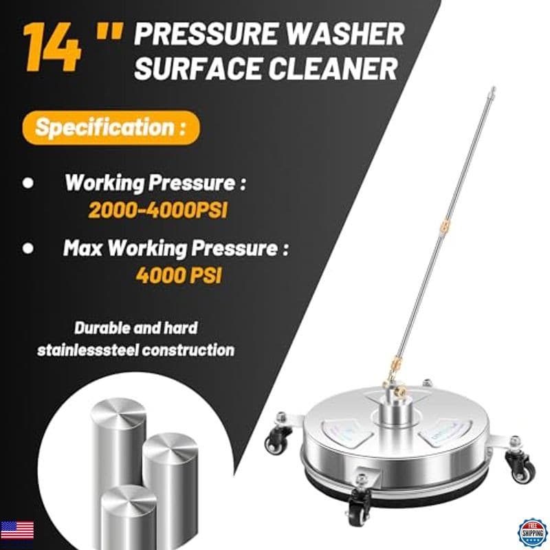 14" Stainless Steel Pressure Washer Surface Cleaner with 4 Wheels - Model PWS14 3
