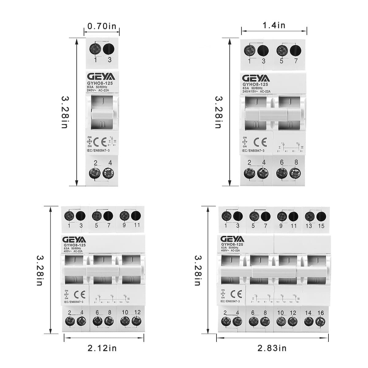 GEYA Manual Changeover Dual Power Transfer Switch 3P 63A 400V For Grid&Generator 3
