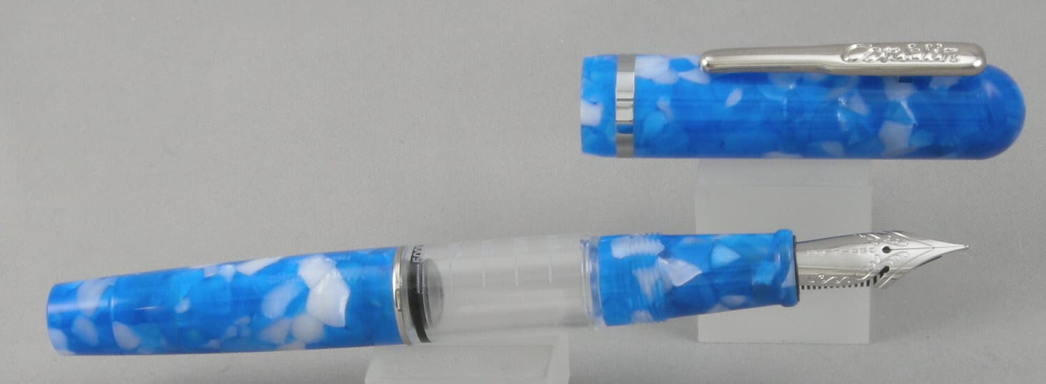 Conklin Heritage Word Gauge Blue & Chrome Fountain Pen - New - Omniflex Nib 2