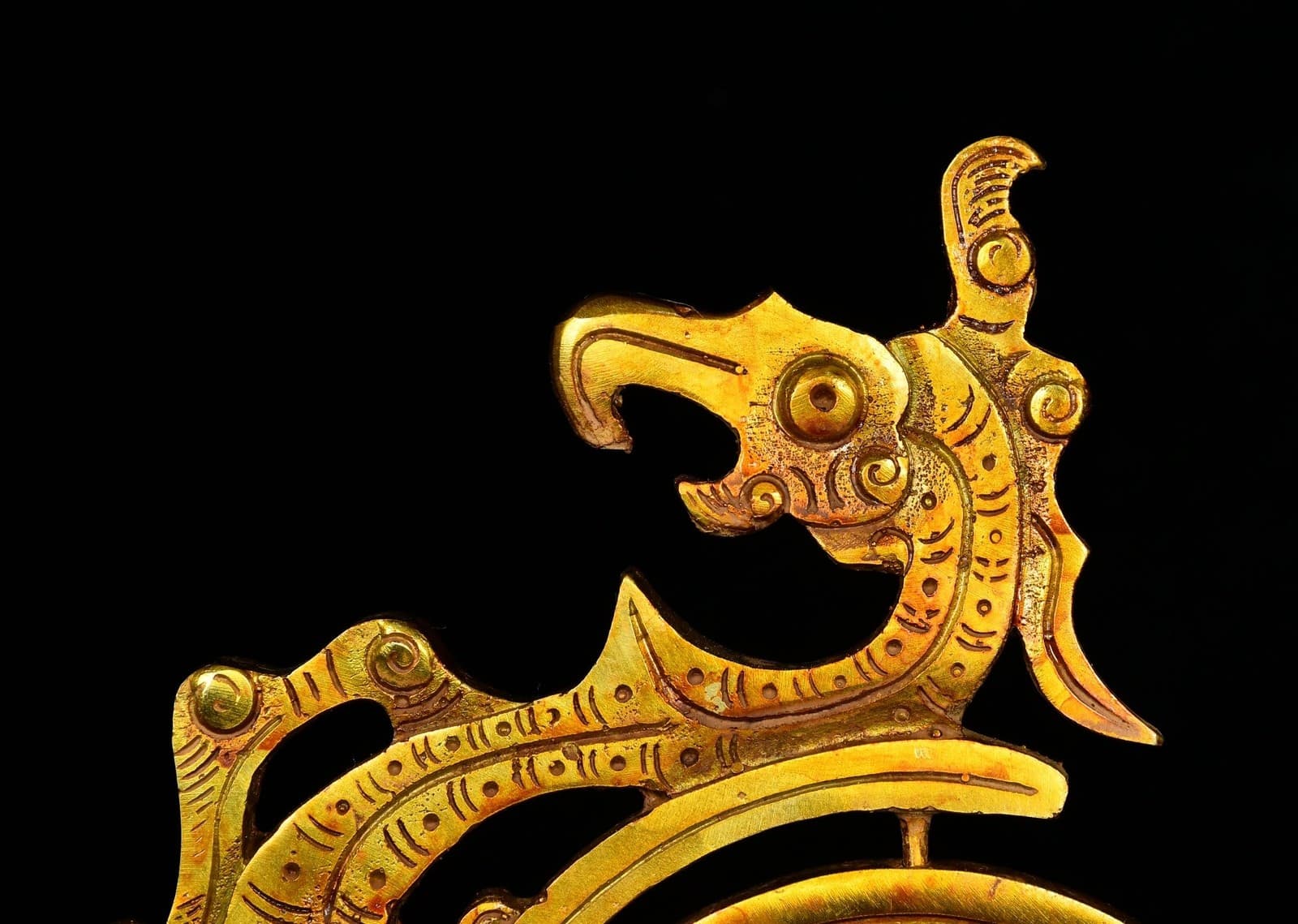 11.2" Ancient Warring States bronze Hand carving Gilt dragon Phoenix mirror 2