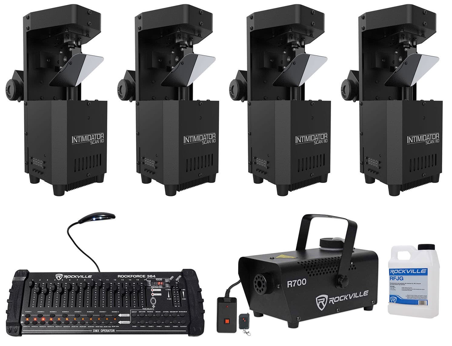 (4) Chauvet Intimidator Scan 110 Compact Scanner Lights+DMX Controller+Fogger