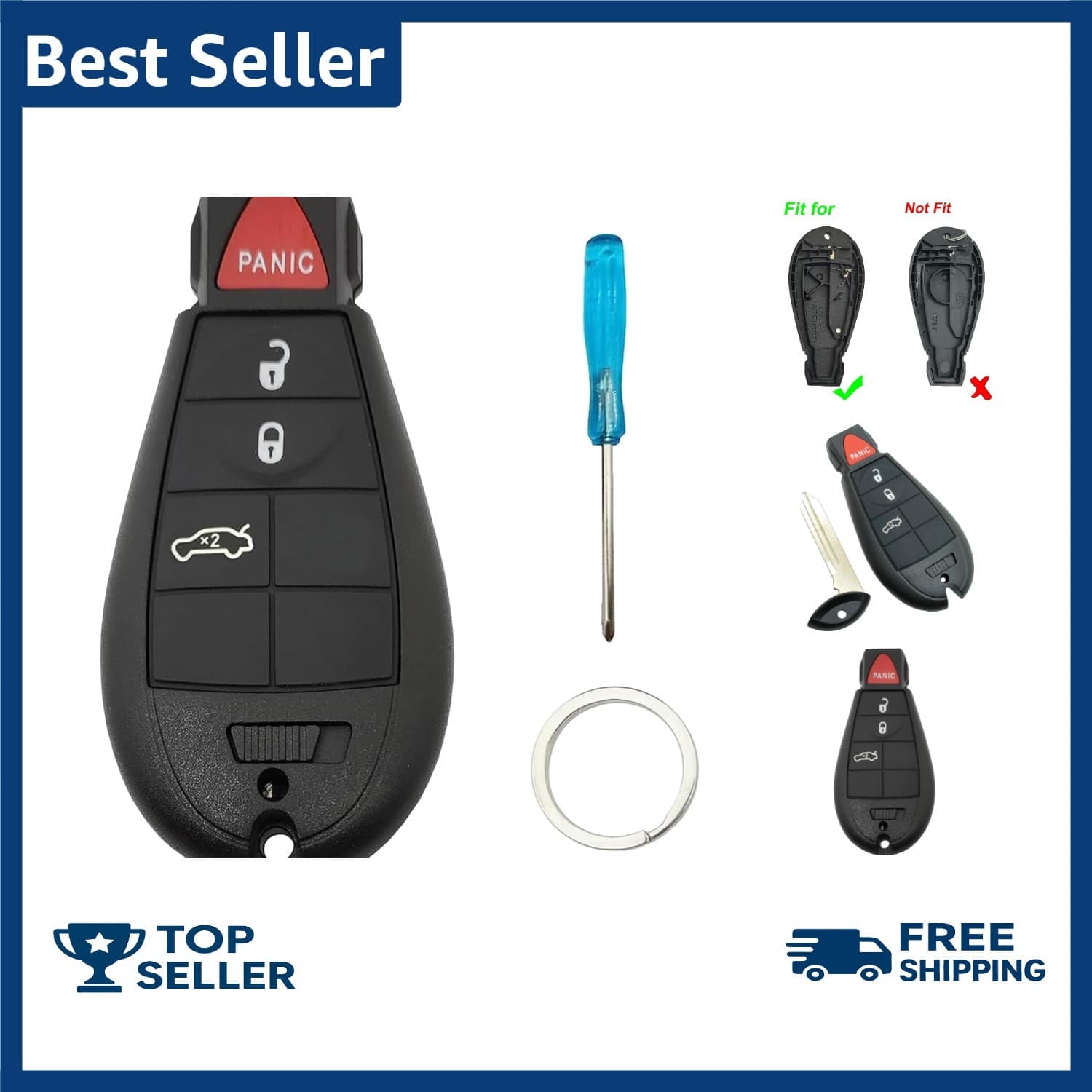 Key Fob Case Shell fit for 300 Town and Country Challenger Charger 4 Buttons-B