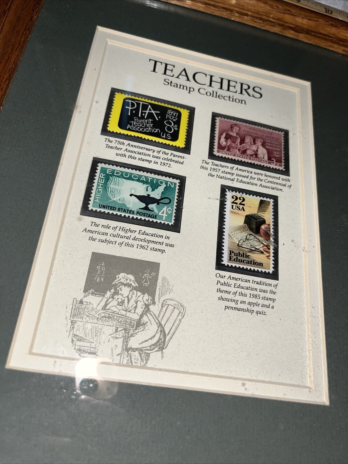 Teachers USPS Stamp Collection Framed Matted - PTA Public Higher Education NEA 3