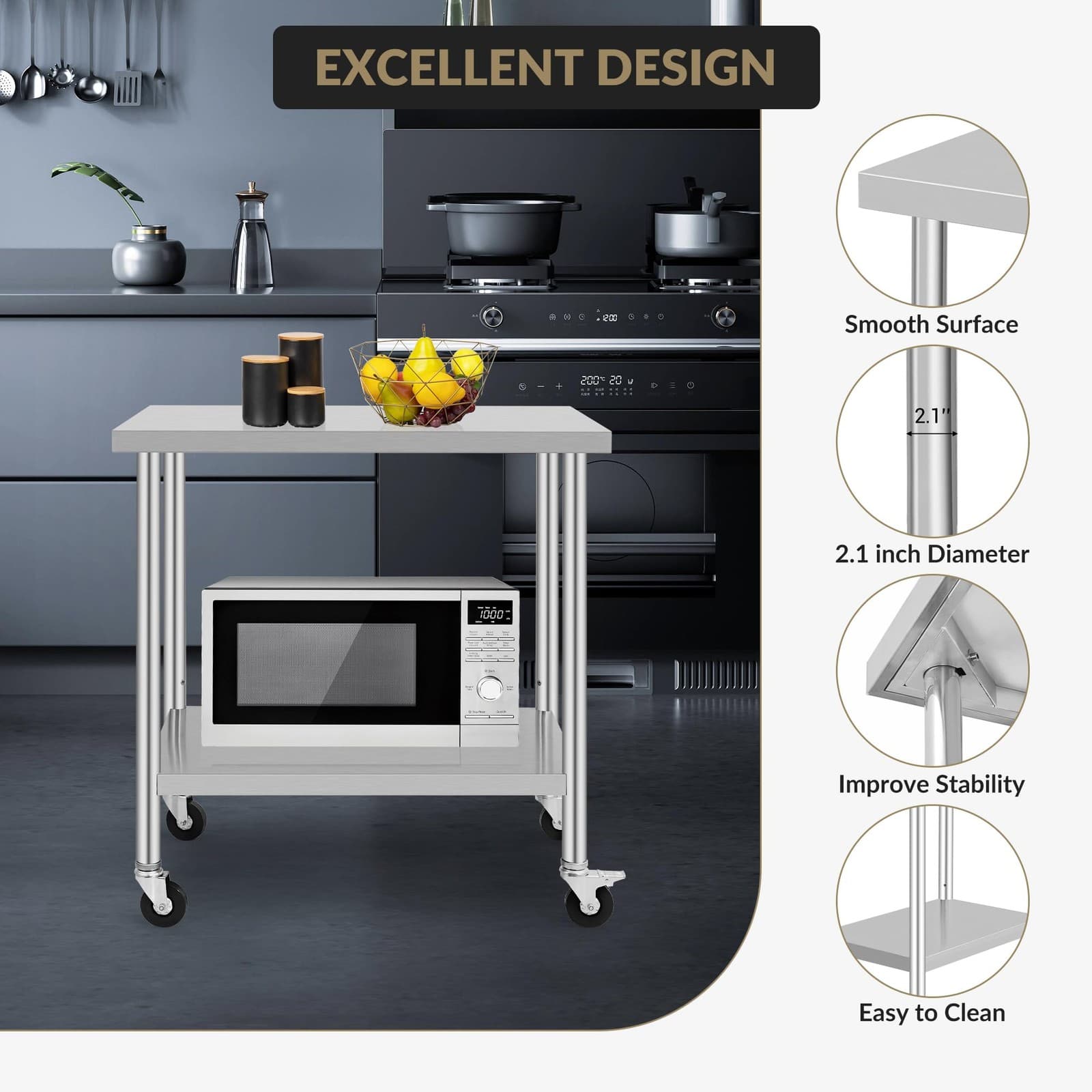 36"x24"x37" Stainless Steel Commercial Kitchen Work Food Prep Table w/ Casters 6