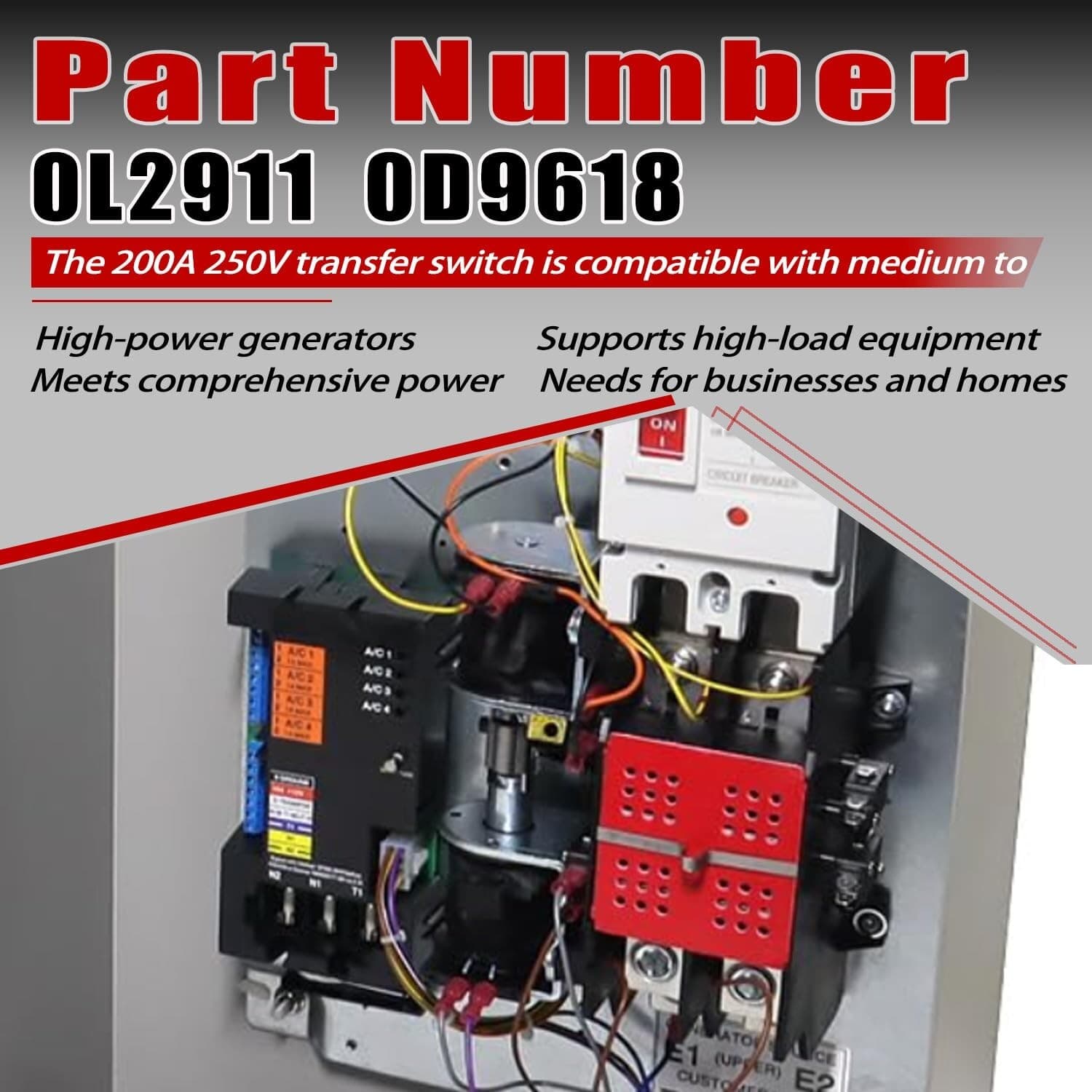 0L2911 200A Automatic Transfer Switch with Handle For Generac 200 Amp 2P 250V 2