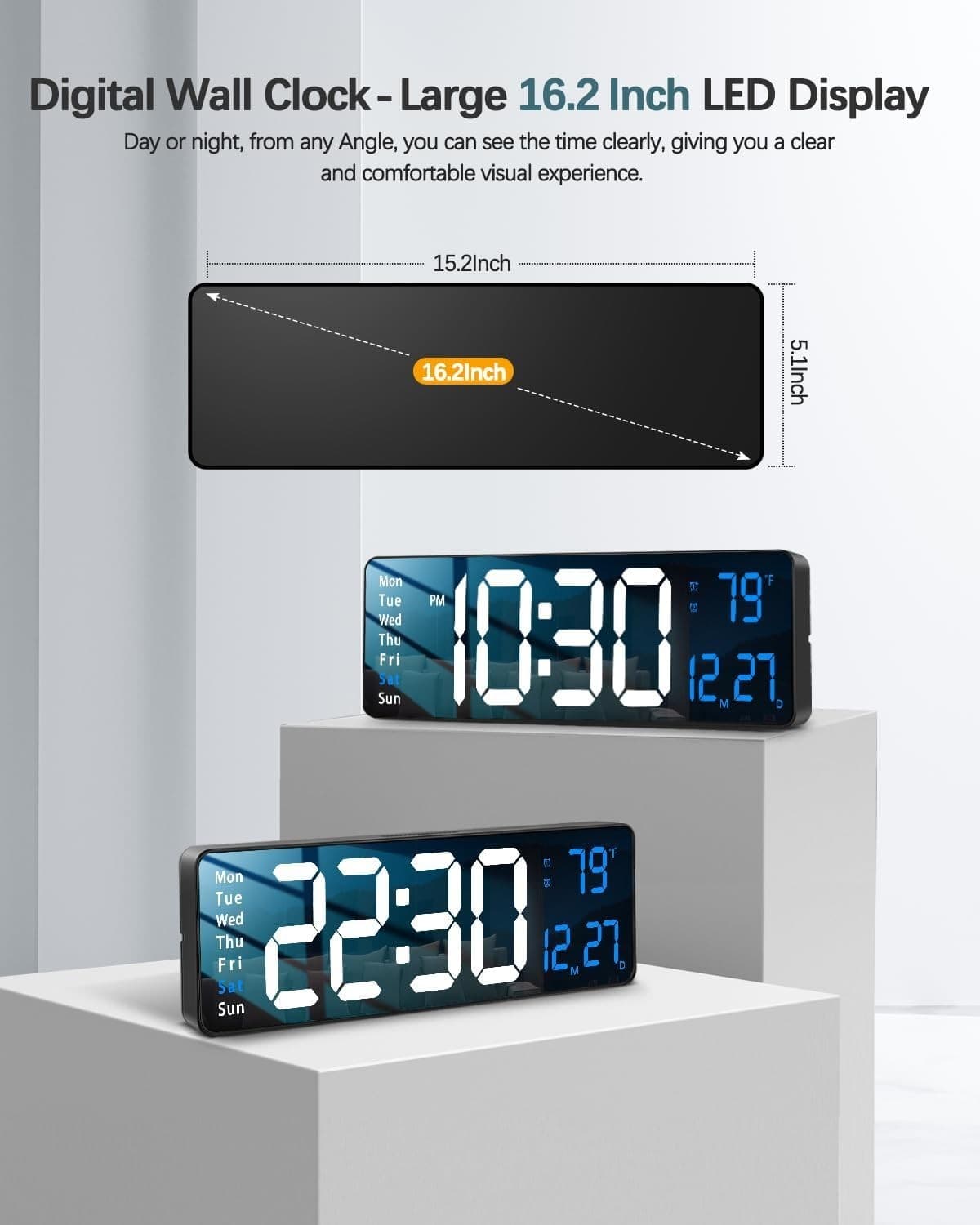 16-inch Digital Wall Clock with Remote Control, Large Display Digital Clock w... 3