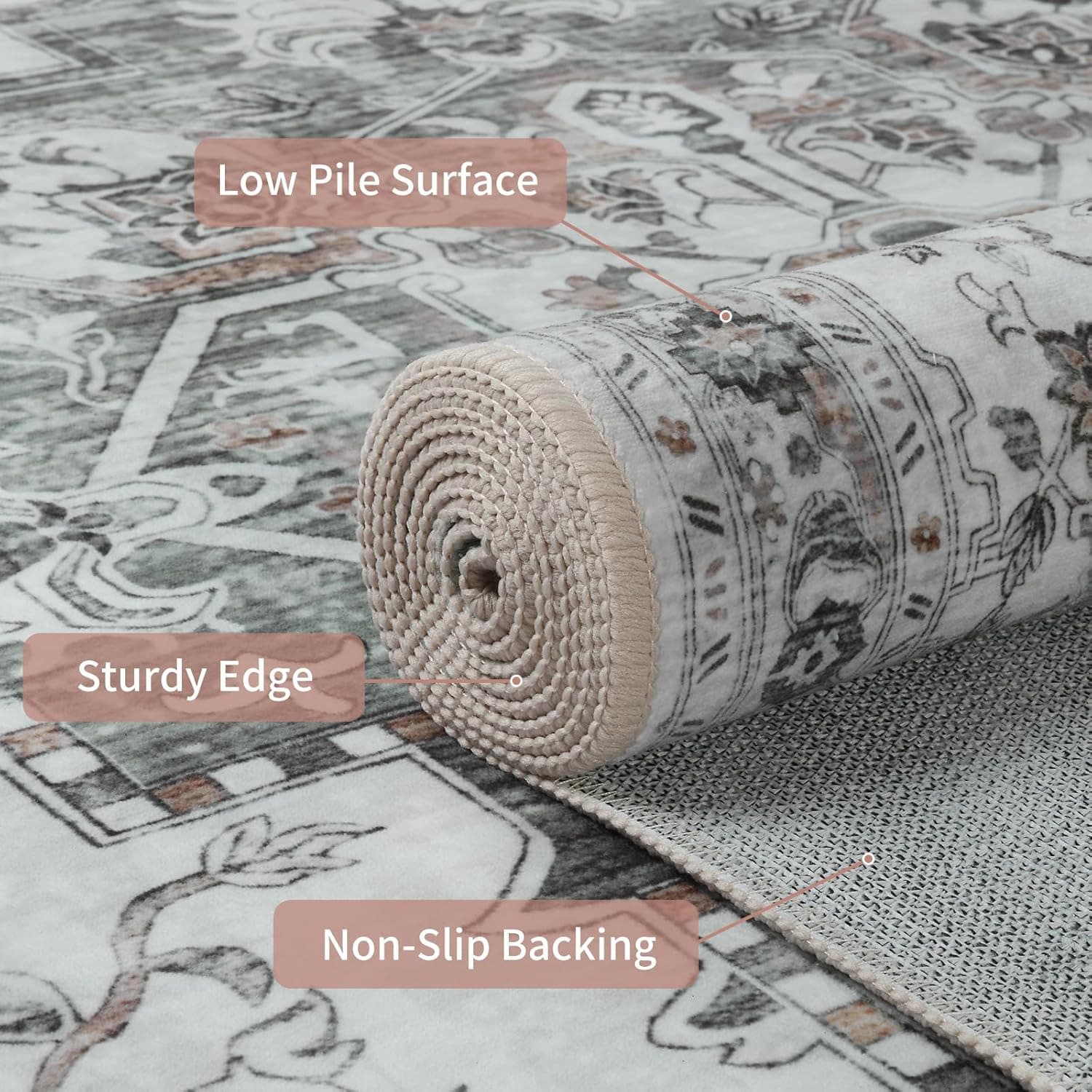 Runner Rug 2x6 Low Pile Non-Slip Machine Washable Soft Area Carpet Light Brown 3