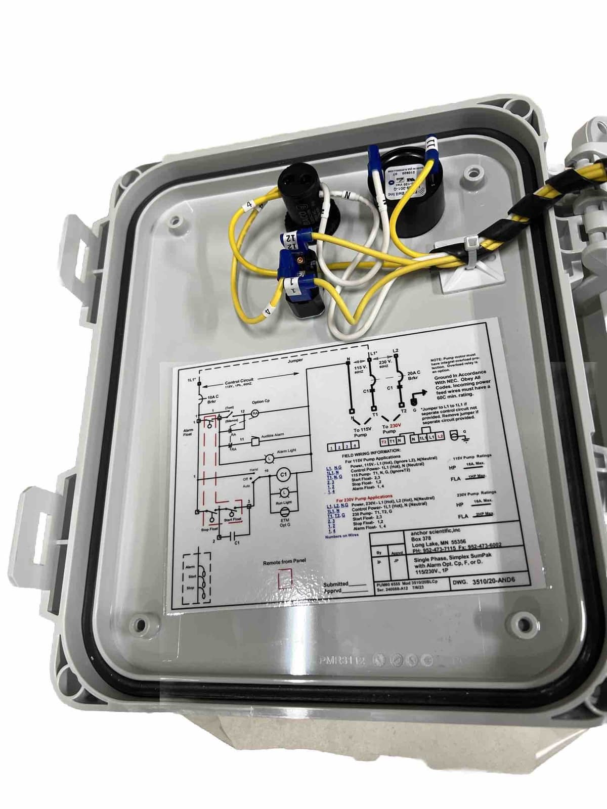 3500 Series Simplex Pump Control Panel, 1 Phase Model 3510/20BLCp 3