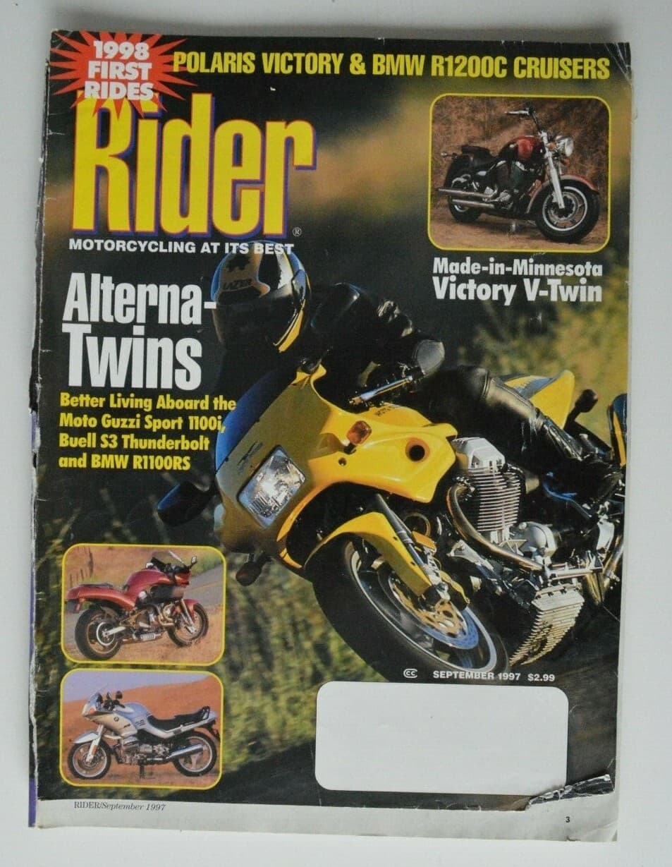 RIDER September 1997 Moto Guzzi Sport 1100i Buell S3 Thunderbolt BMW R1100RS