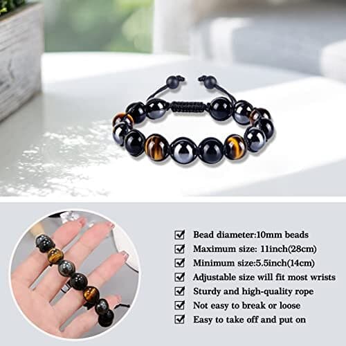 TAGOMEI Christmas Gifts for Mens Beaded Bracelets for Men 10mm, Single layer 3