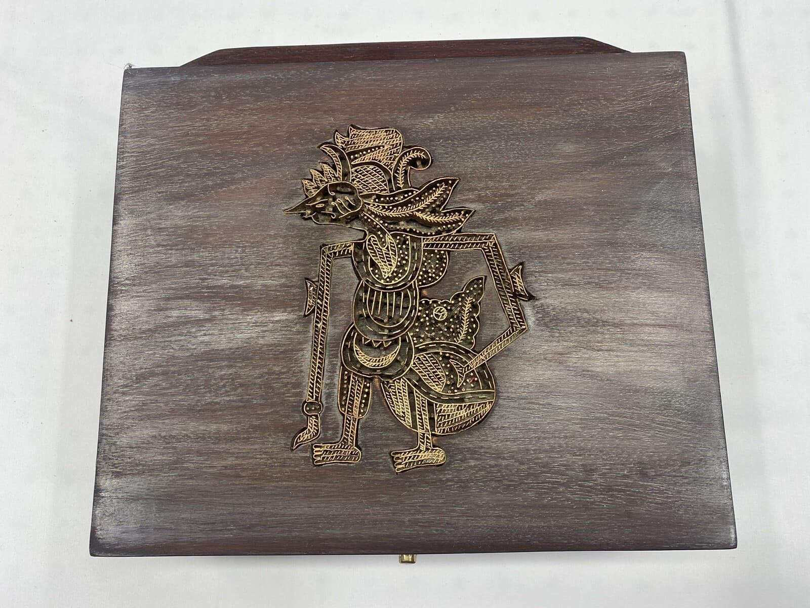 INDONESIAN COPPER BATIK TJAP STAMP ON WOODEN BOX