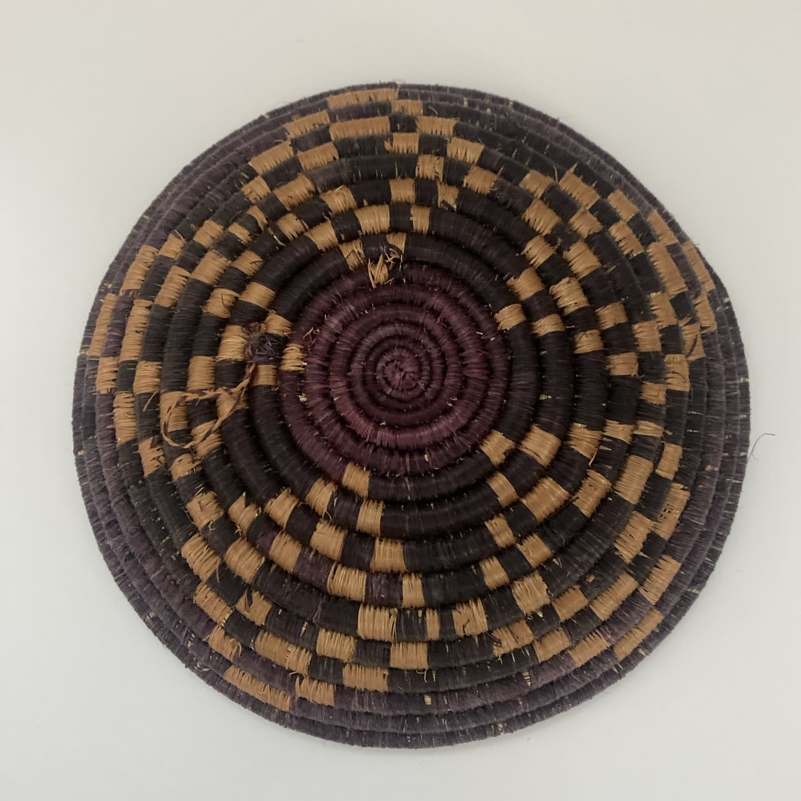 Set of 2 African Basket 7" Woven Handmade Wall Hanging Brown and Tan 4