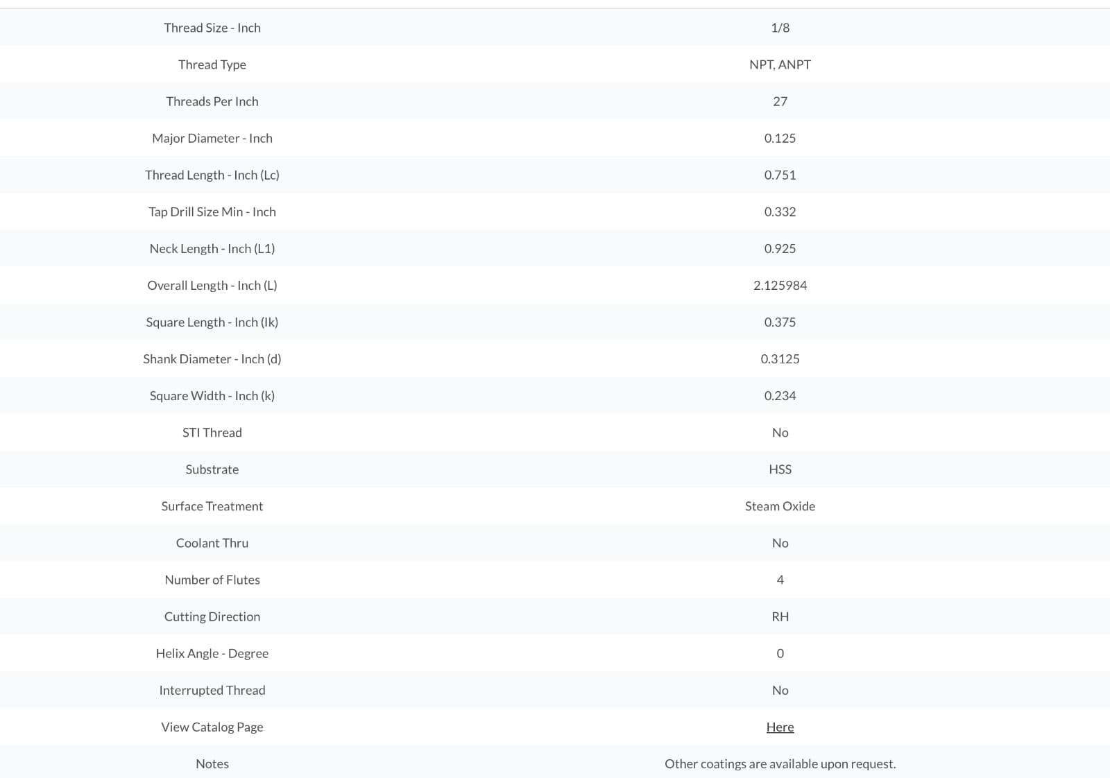Osg 1310201 Pipe Tap, 1/8"-27, Taper, 4 Flutes, Npt 3