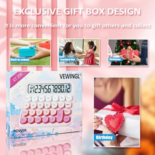  Mechanical Switch Calculator, 12 Digit Large LCD Display, Great for Pink 3