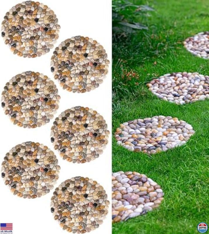Elegant River Rocks Stepping Stones - 6 Polished Pebbles for Garden Pathway