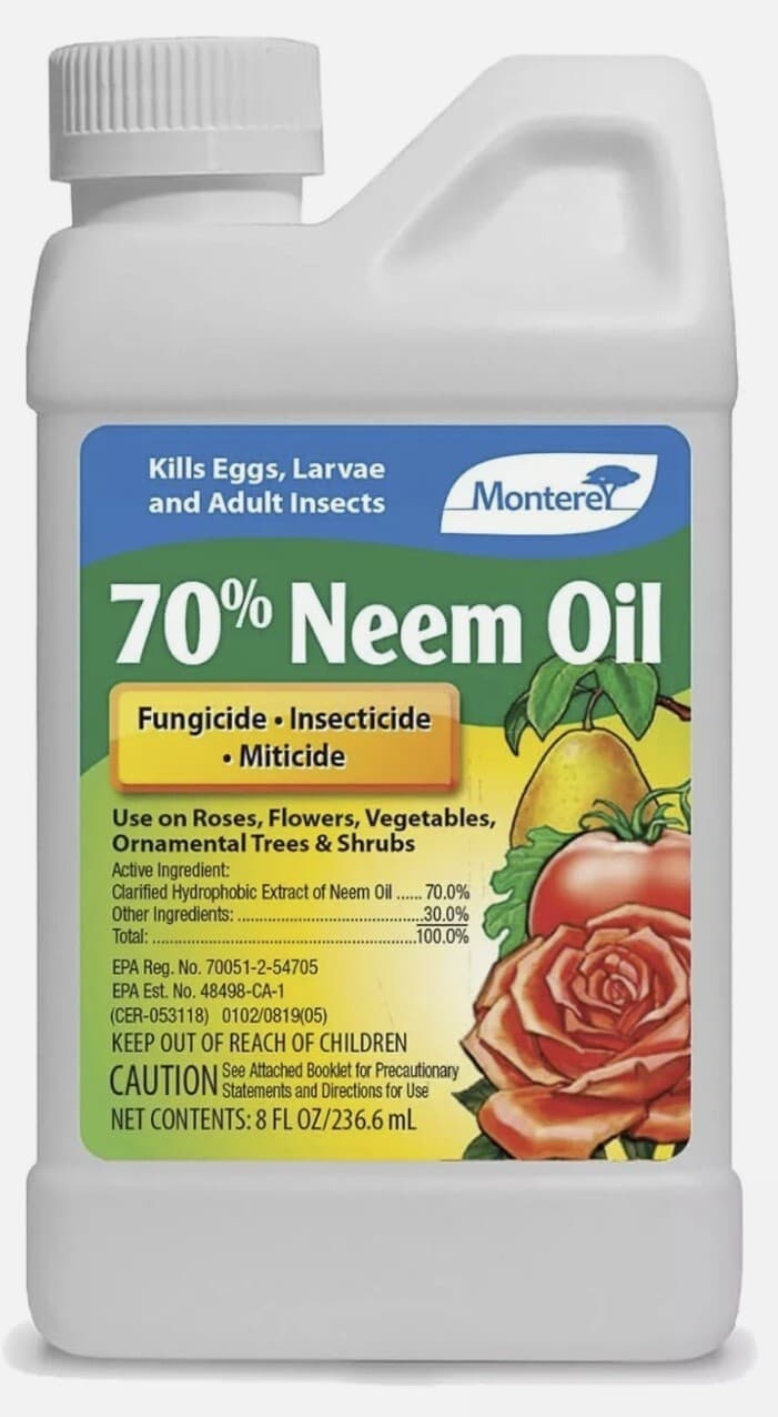 Monterey Neem Oil 70% Organic Fungicide, Insecticide, Miticide Concentrate 8 oz.
