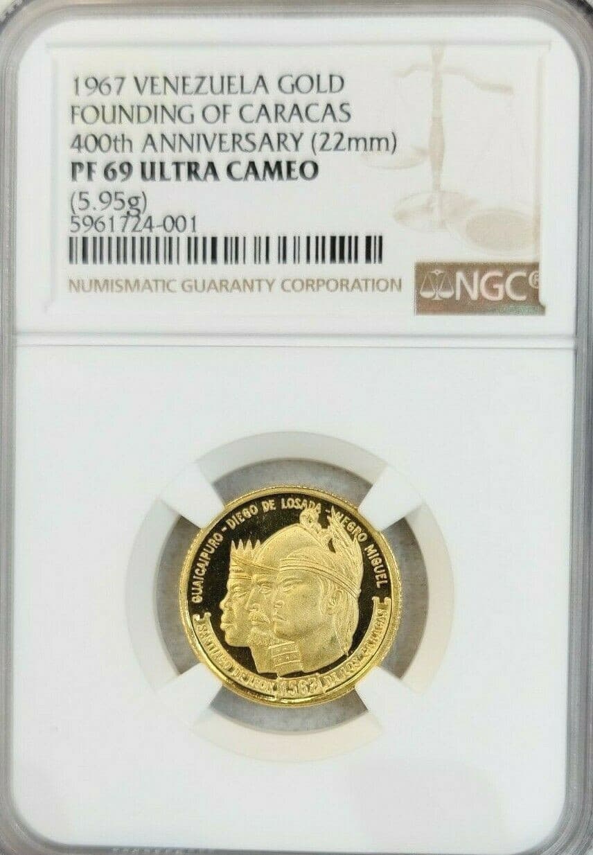 1967 VENEZUELA GOLD MEDAL FOUNDING OF CARACAS NGC PF 69 ULTRA CAMEO RARE TOP POP