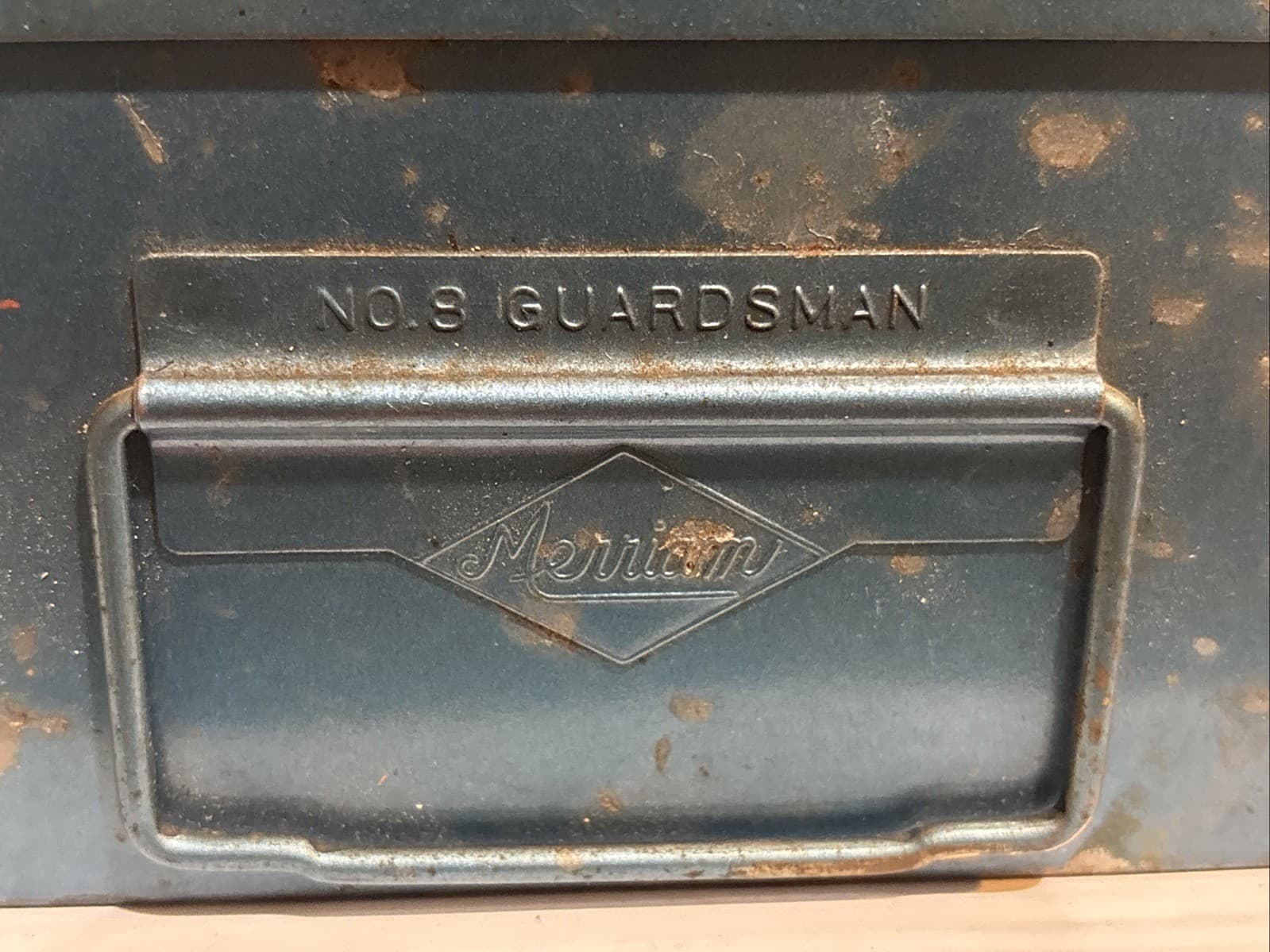 VTG Merriam No. 8 Guardsman Metal Storage Box Rectangular Blue NO KEY 2