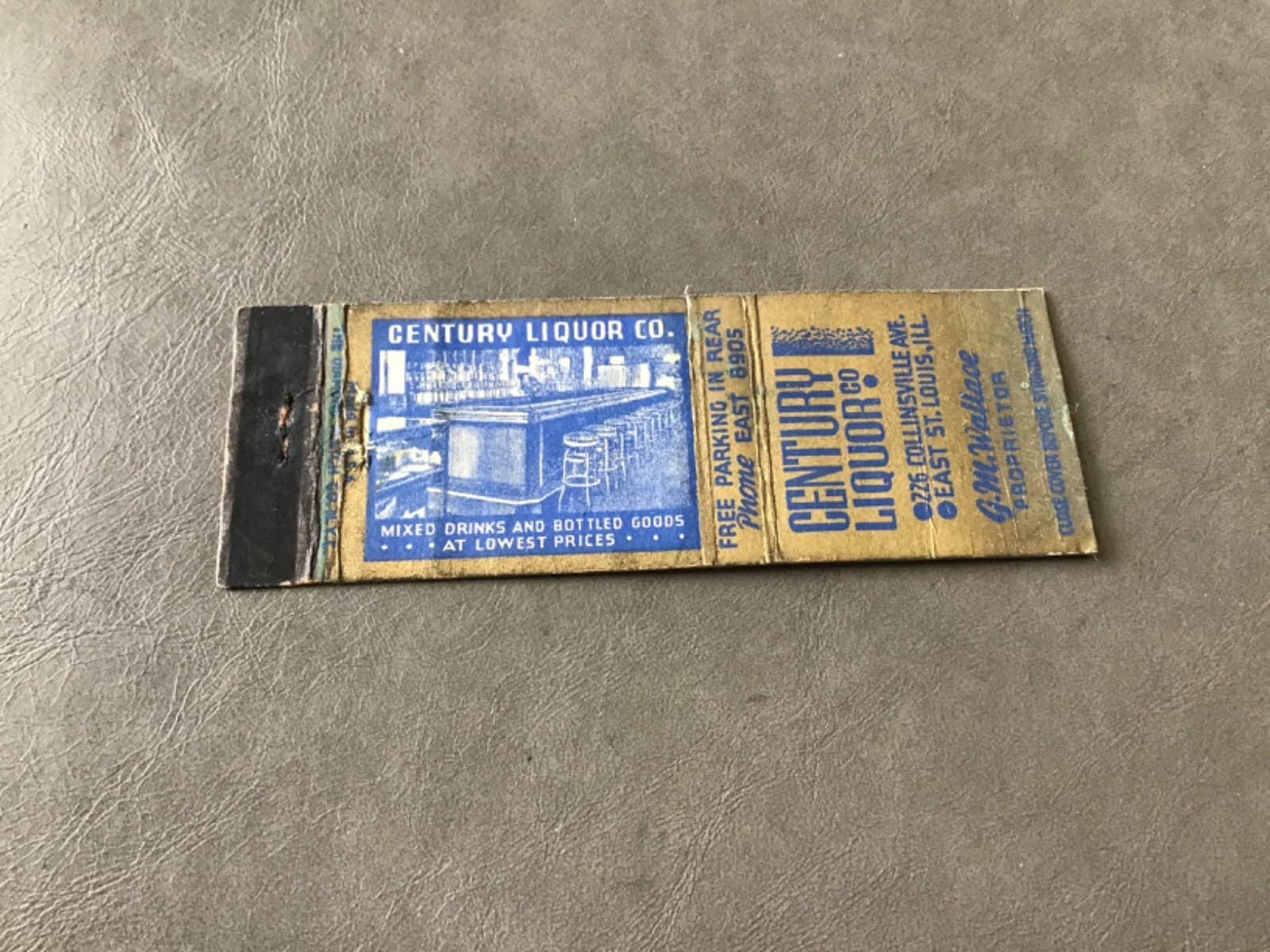 Century Liquor & Bar East St. Louis Illinois Matchbook Cover 2