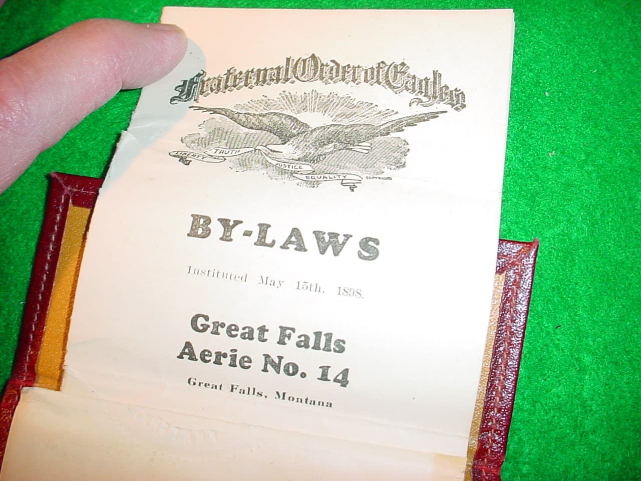 1929 Fraternal Order of Eagles Pouch with Certificate, By-Laws, Great Falls, MT 4