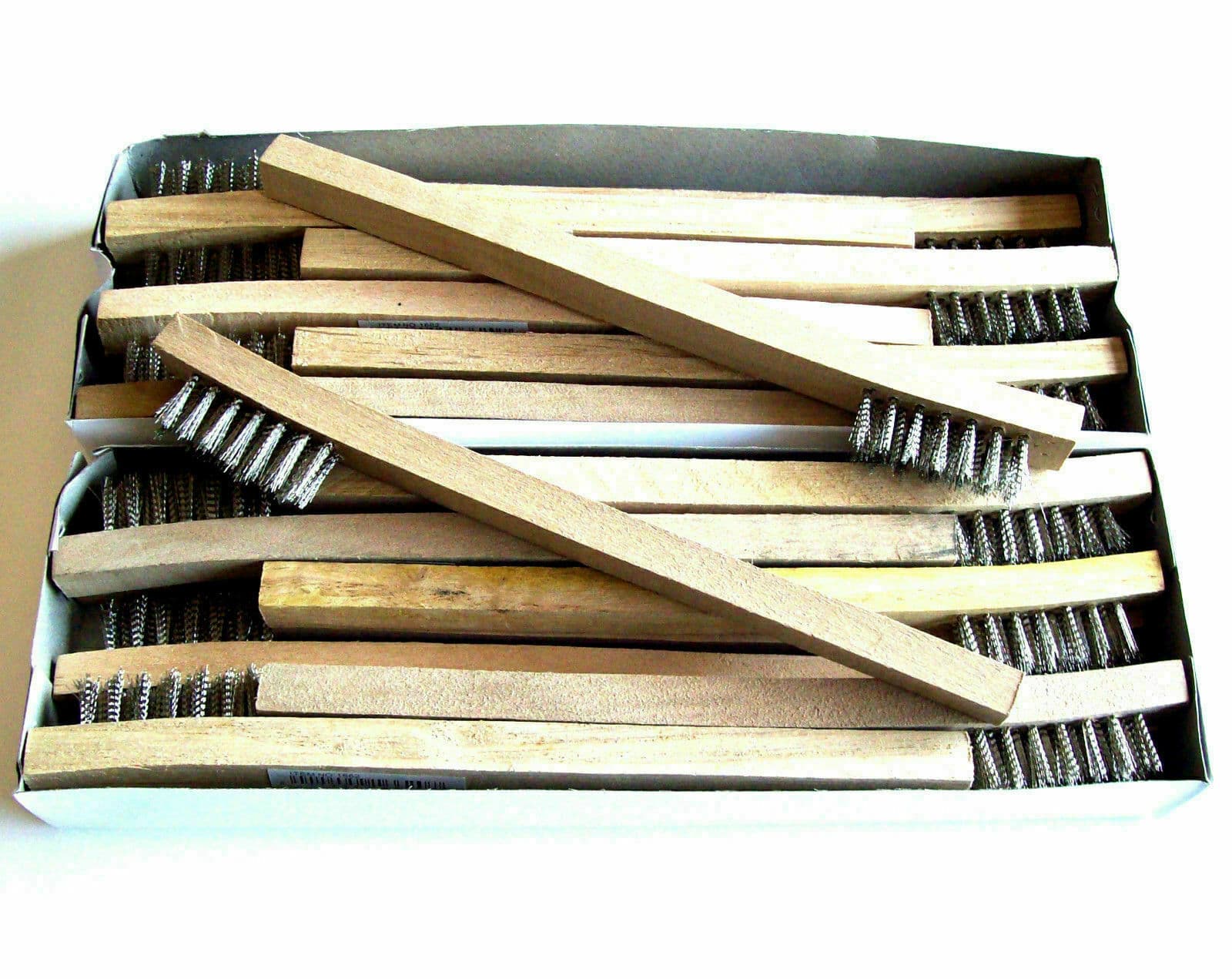 24-PACK 8" LONG STAINLESS STEEL WIRE WOOD HANDLE BRUSH RUST & DIRT REMOVAL 