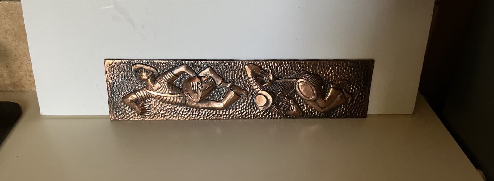 Mid Century Copper Relief Handing Sculpture Calipso Drummers