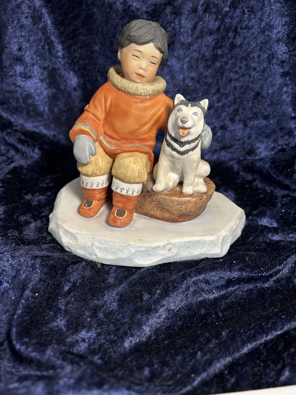 ALASKAN BOY WITH AKITA ? DOG ~ 5”x5.5” ~ Porcelain ~ Just Precious ~ VGC ~ 2
