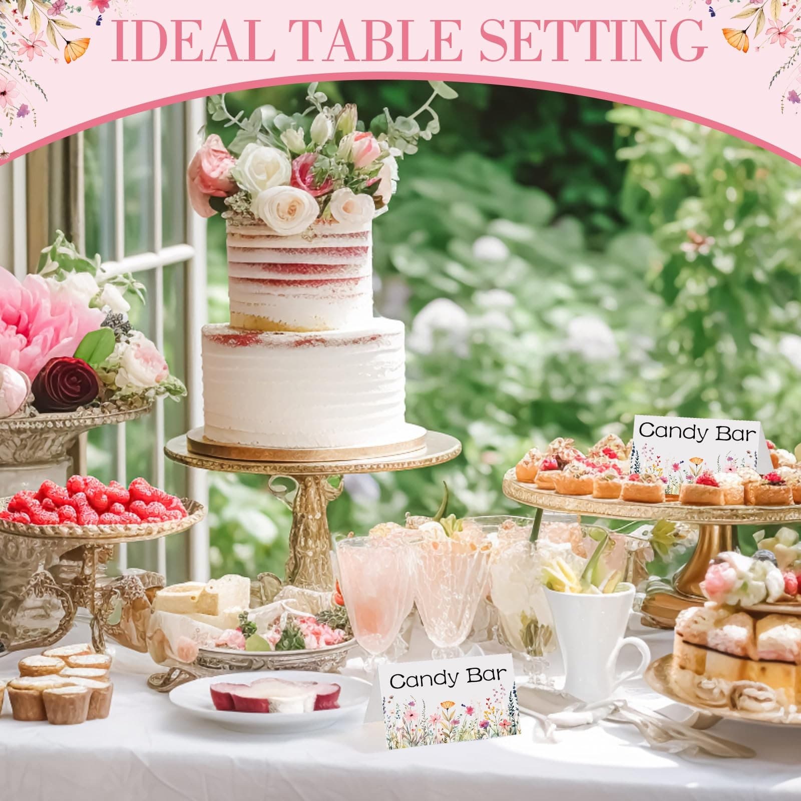 100 Pcs Floral Place Cards 3.5" x 2" Wildflower Tented Name Cards Blank Table... 5