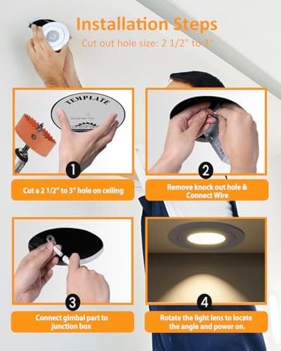 3 inch Recessed Lights, 7W Canless Gimbal Soffit 3 inch - 6 pack Black 5