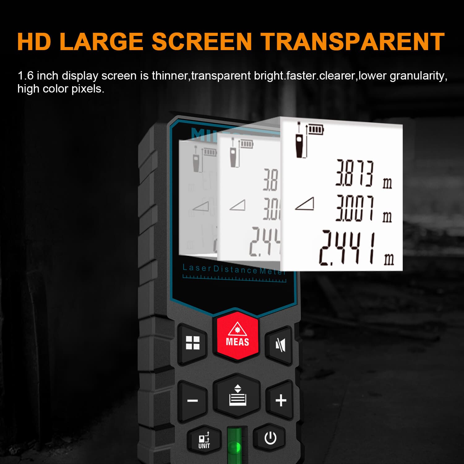 Mileseey 328 Ft Laser Distance Measure with Bubble Level M/in/Ft 2 AAA Batteries 4