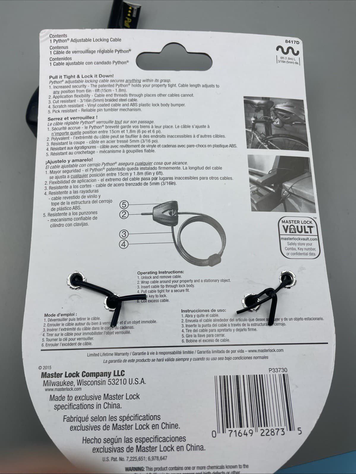 Master Lock Cable Lock, Python Adjustable Keyed Cable Lock, 6 ft. Long, Black, 2