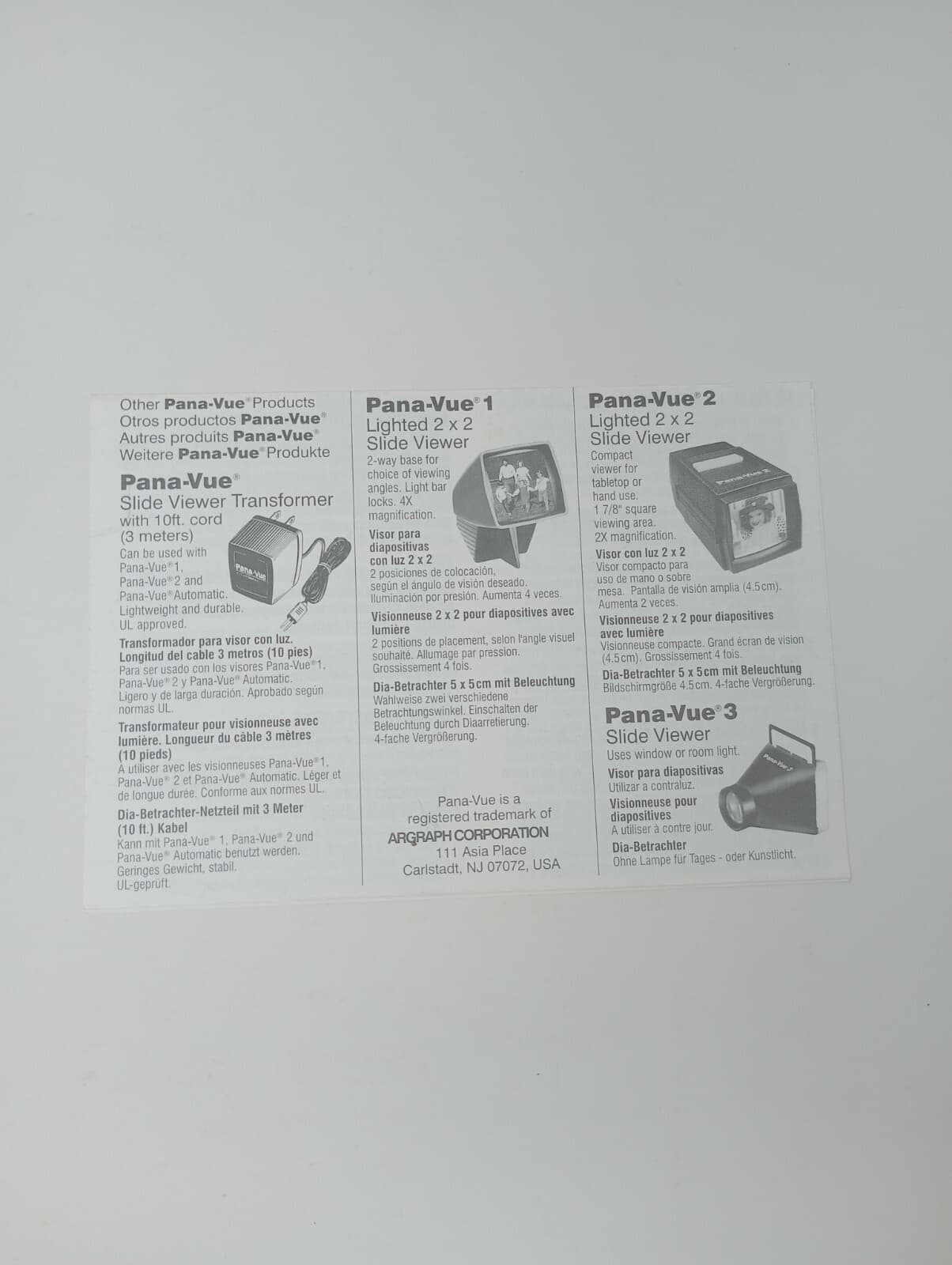 Pana-Vue Automatic Lighted 2x2 Slide Viewer Instructions For Use INSERT ONLY  2