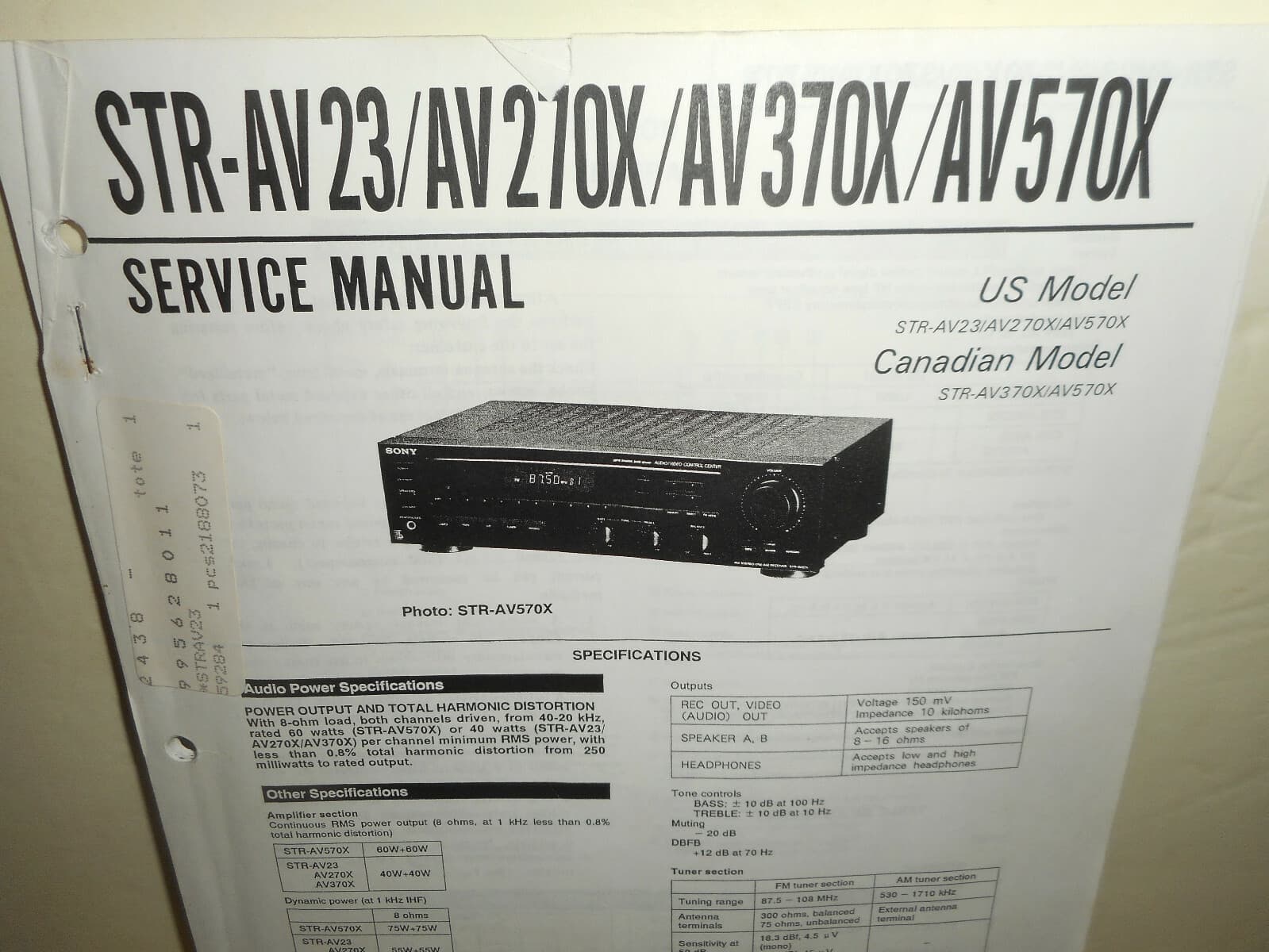 Sony STR AV23 / AV 270X / AV 370X / AV 570X Service Manual Parts List Schematics 2