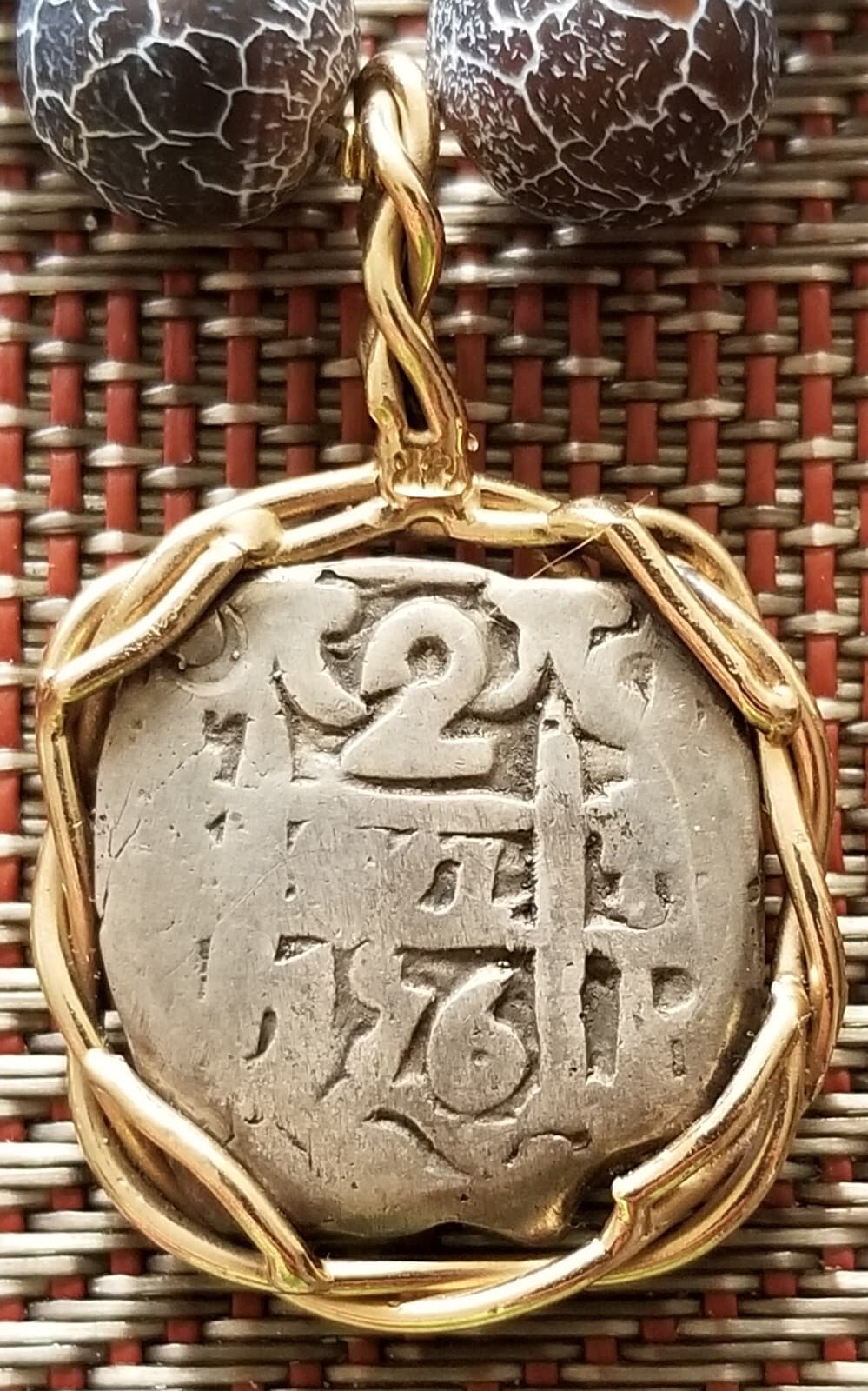 Spanish Colonial Pirate Shipwreck 2 Reales Silver Cob Coin 14K Pendant Necklace 2