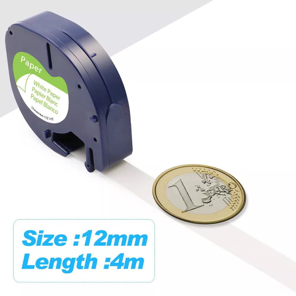 Dymo LetraTag Refill 91330 White Paper Label Tape 12mm 1/2" Compatible LT-100H 3