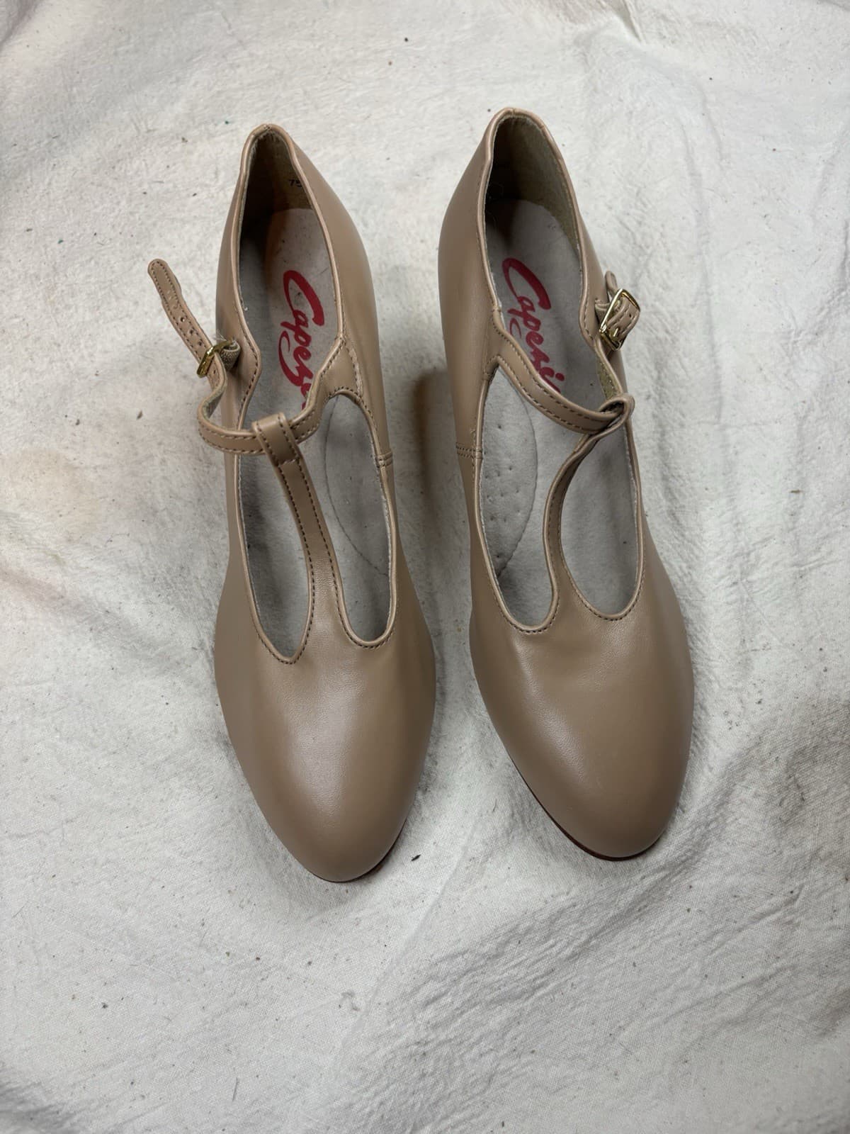 Capezio Dance Nude Camel Leather Tstrap High Heel Shoes, Pumps Women's Size 9 M 6