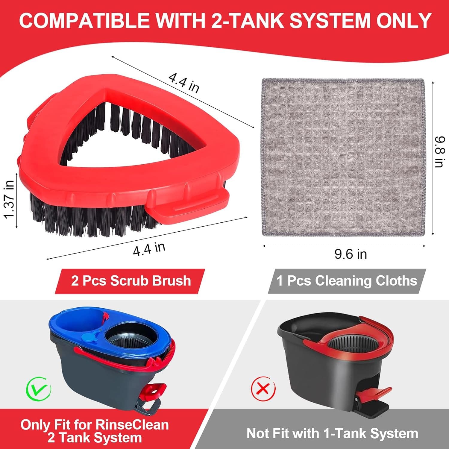 Scrub Brush O-Cedar Rinse Clean 2 Tank System Spin Mop Head Replacement 1 Clean 2