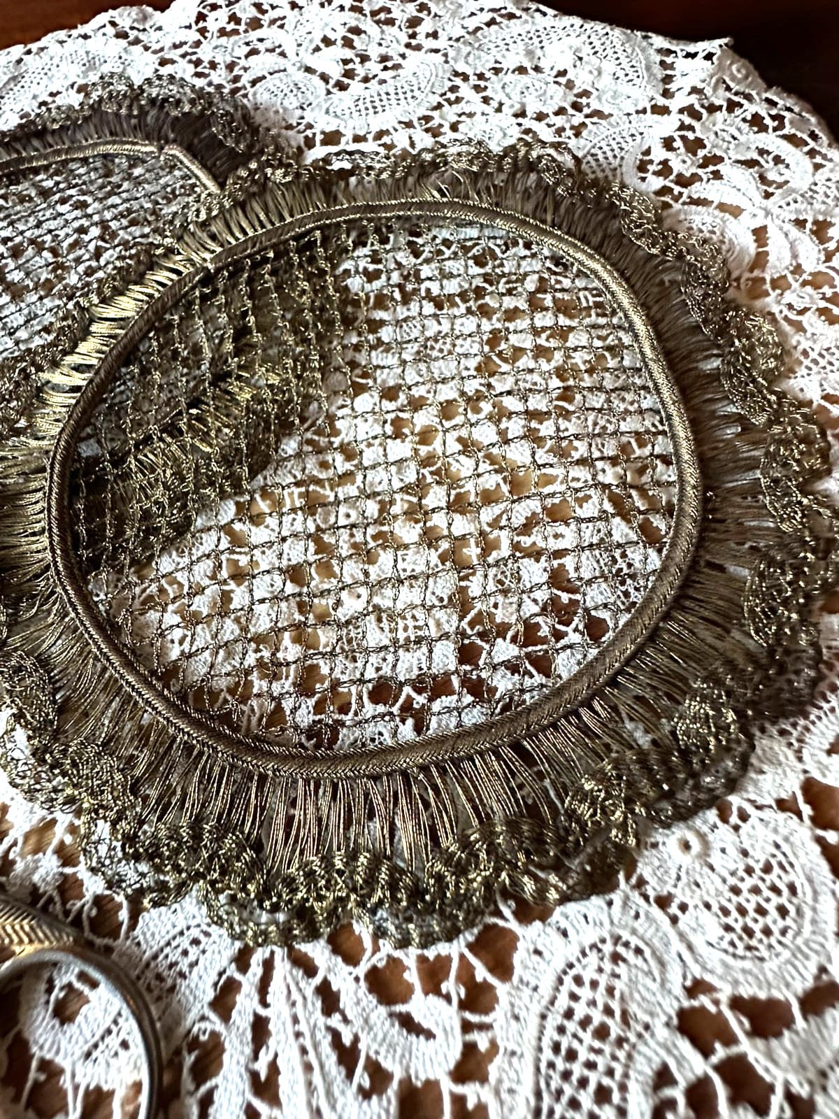 Pair of Victorian Antique Doilies Fine Woven Bronze Cording WATCH VIDEO NOW 3