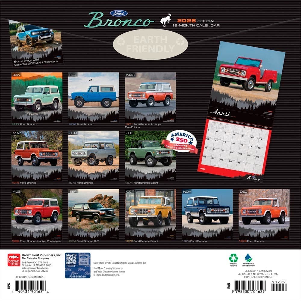 Ford Bronco OFFICIAL | 2026 12x24" (Hanging) Square Wall Calendar | Plastic-Free 2