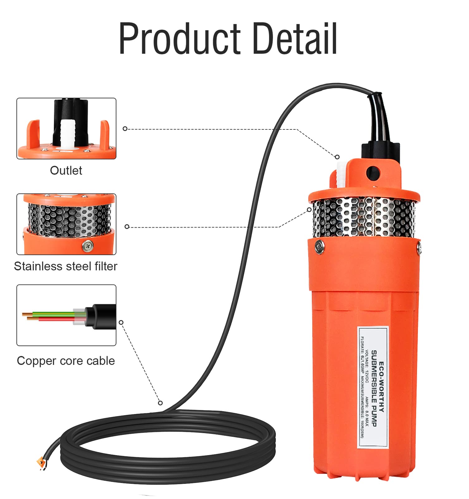 24Volt Solar Deep Well Water Pump Submersible Water Pump Pond Irrigation Farm 3