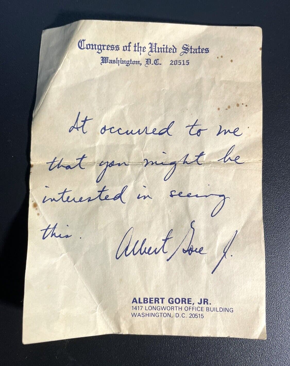 ✅🔥ALBERT “AL” GORE JR. - AUTOGRAPH NOTE SIGNED