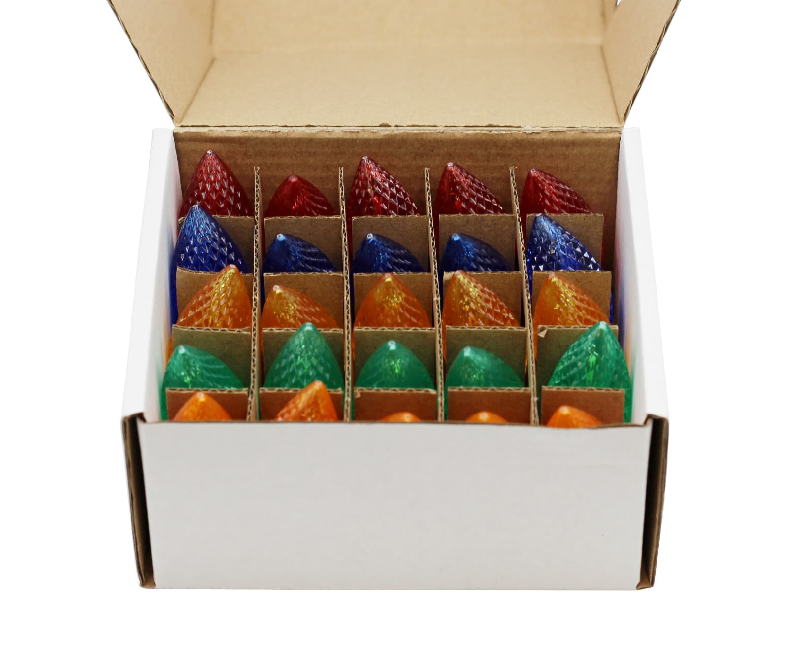 25 Pack C7 Faceted LED Multicolor Replacement Light Bulbs for Christmas 0.7W 2