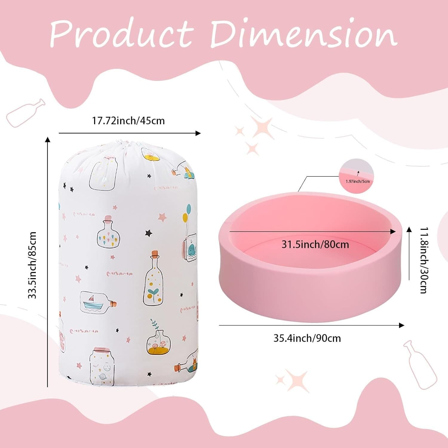 Ball Pit - 36’’ X 12’’ Foam Play Area for Children Toddlers, Round Soft Tub, 35" 2