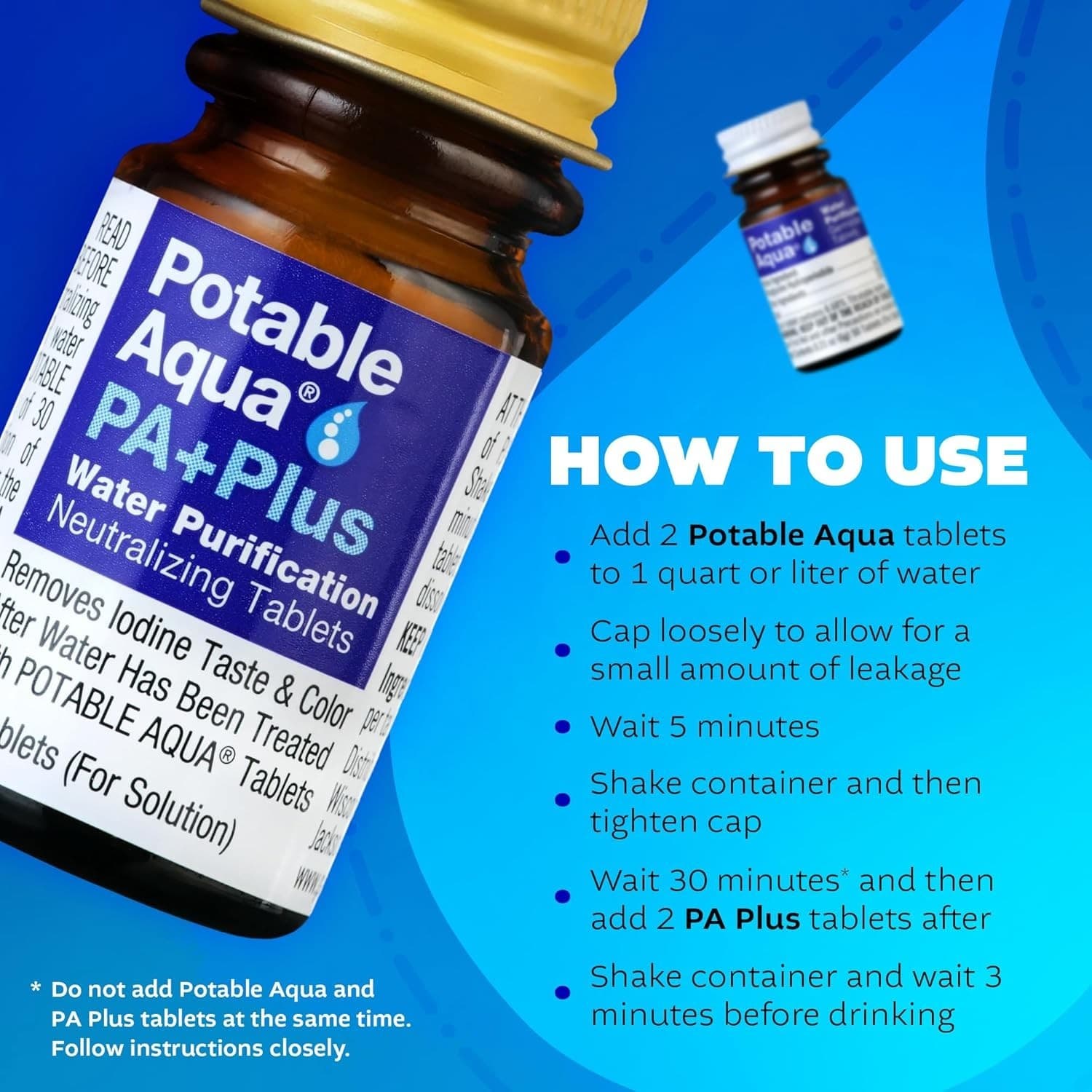 Potable Aqua Water Purification Tablets with PA Plus, 2 Bottles of 50 Tablets 6