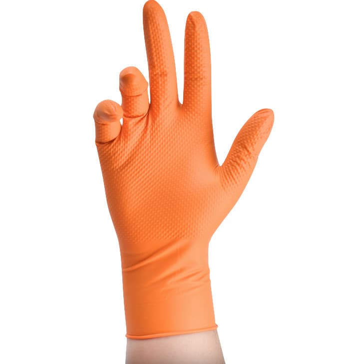 Black/Orange Nitrile Disposable Gloves 8 Mil Raised Diamond Texture | Fast Ship