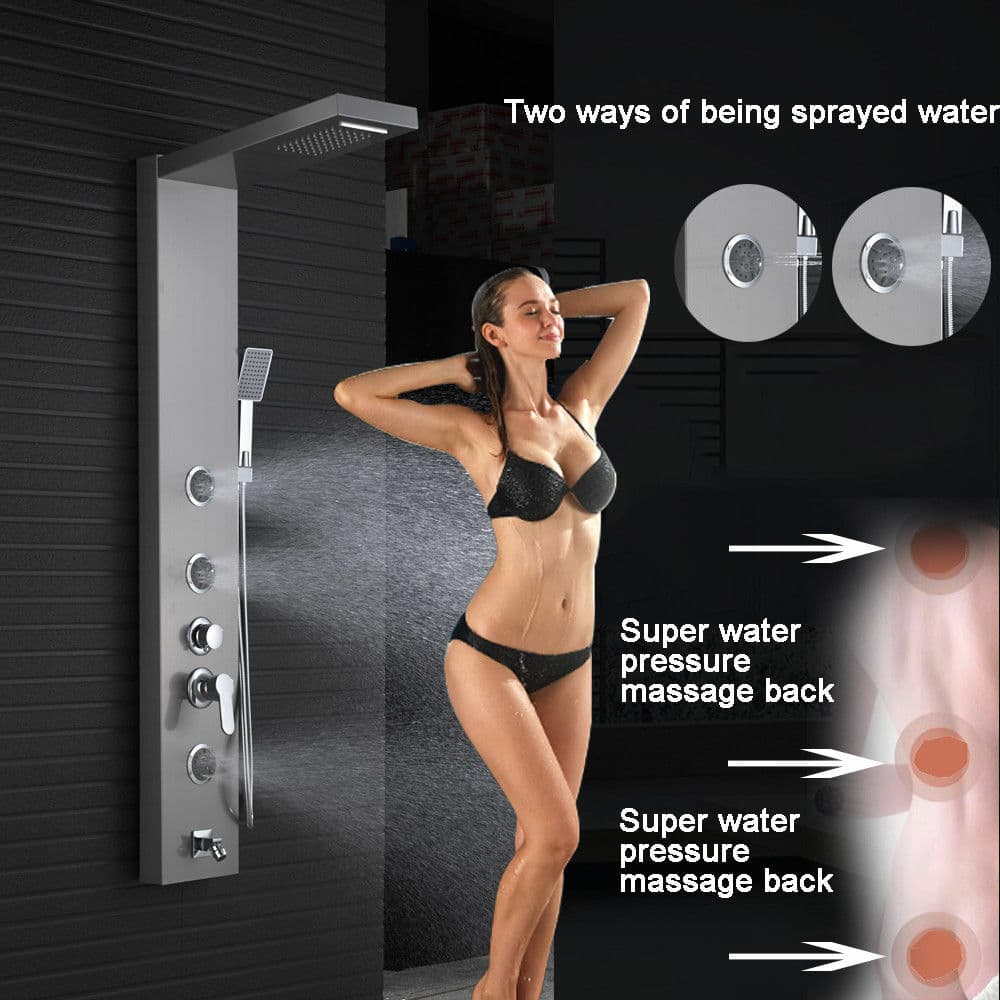 Stainless Steel LED Rain Waterfall Shower Panel Tower Column System Massage Jets 6