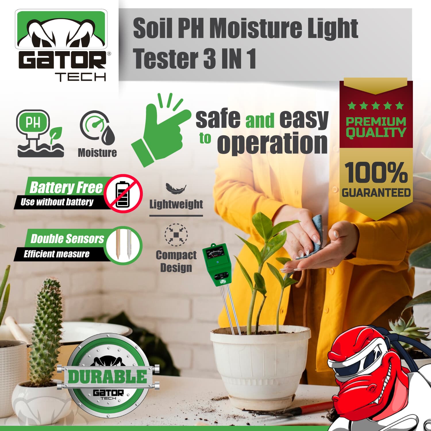 3-in-1 Soil pH Water Moisture Light Tester Meter For Plants Garden Seeding Grow 4