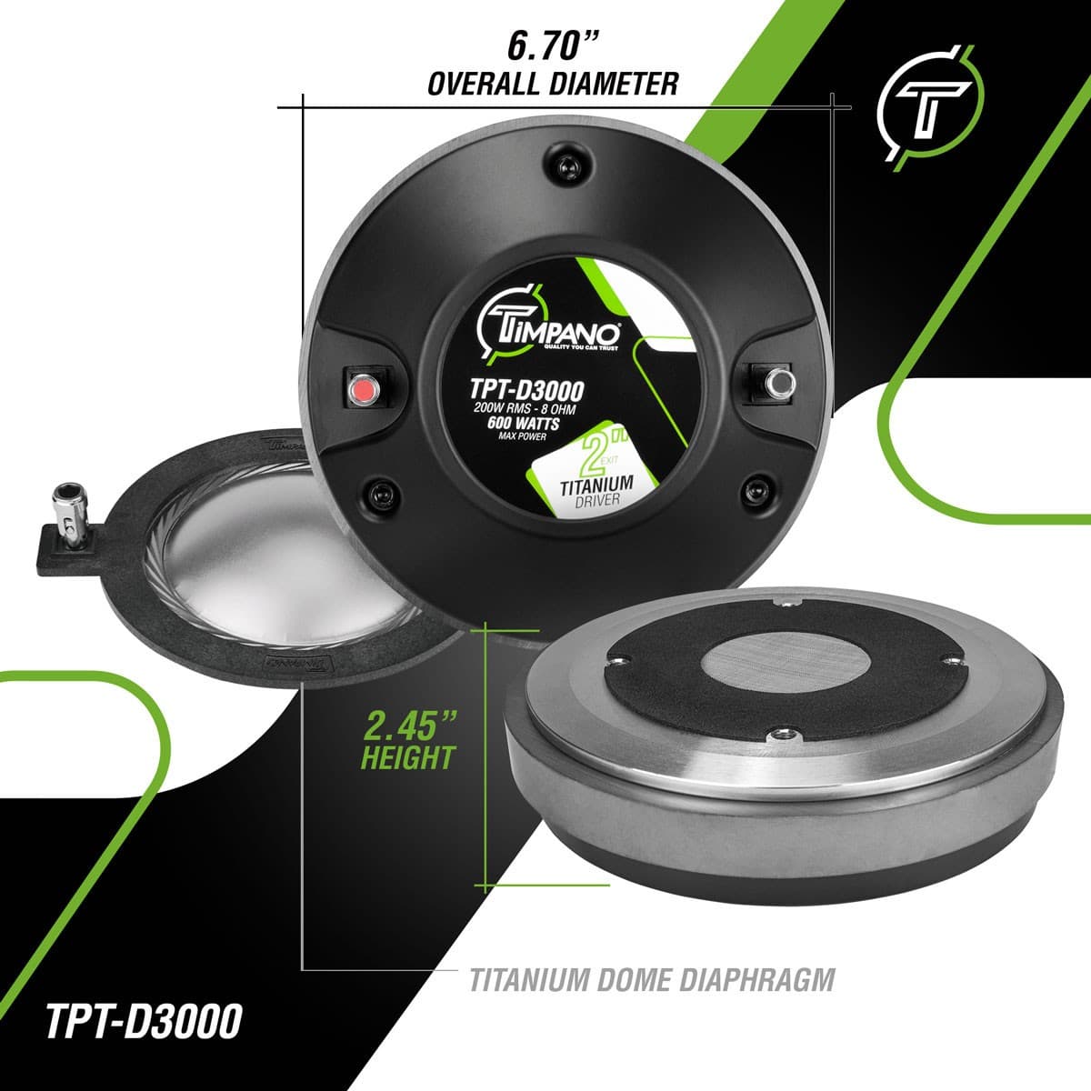 (2) TIMPANO 1200 Watts 2" EXIT TITANIUM COMPRESSION HORN DRIVER TPT-D3000 8 Ohm 3